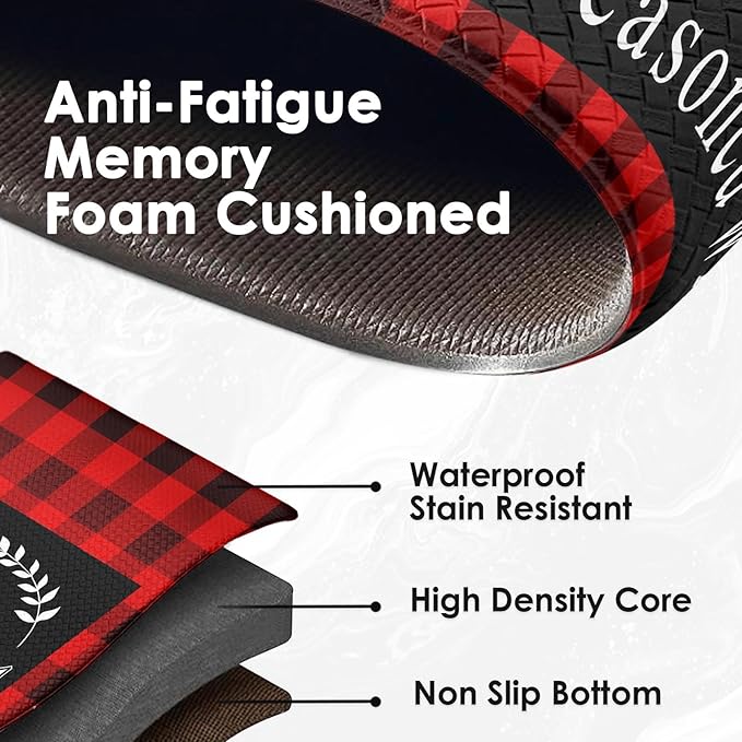 Arttown Black Red Anti-Fatigue Kitchen Rug Set of 2 Buffalo Plaid Cushioned Floor Standing Mat Waterproof Non-Slip Mat and PVC Ergonomic Comfort Foam Rug