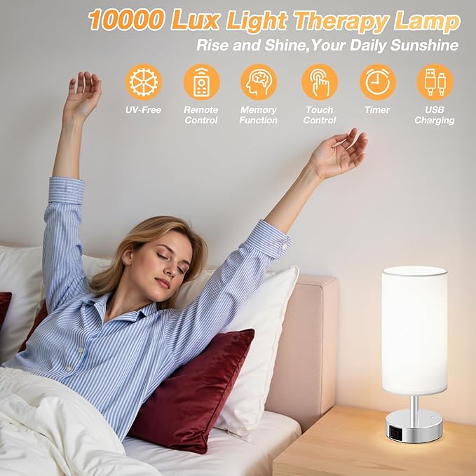 Dicoool Light Therapy Lamp 10000 Lux, Sun Lamp with Remote, 3 Color Temperature & Stepless Dimming, White Happy Sunlight Lamp, Daylight Lamp for Home, Office, Decoration Use As Lift Mood, Happy Life