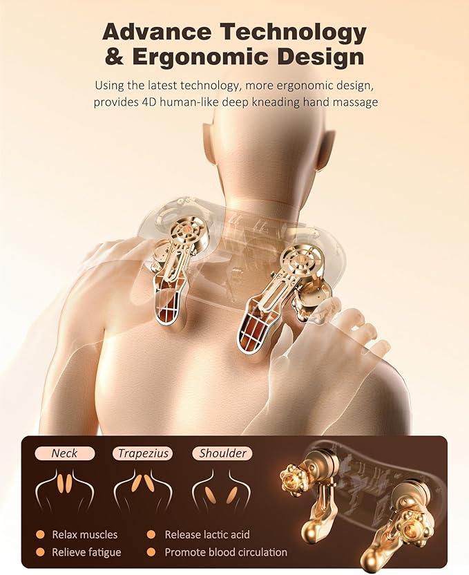 KNQZE Neck and Shoulder Massager with Heat, Cordless Back and Neck Massager, Upgraded Graphene Heating, 4D Shiatsu Deep Kneading Massage for Shoulder, Back Pain Relief (Beige)