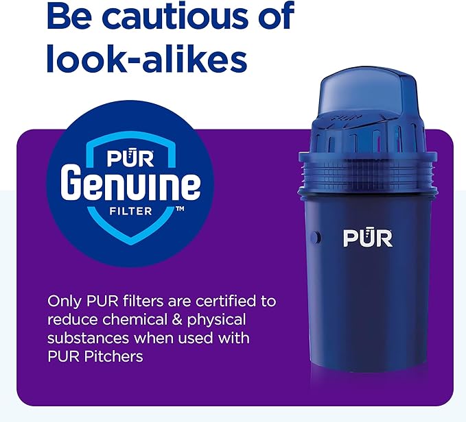 PUR 7-Cup Water Filter Pitcher, Cleaner, Great-Tasting Water, Dishwasher Safe, Powerful, Faster Filtration, LockFit Cap Design - White