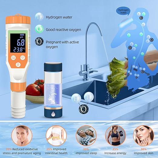 7-in-1 Digital Water Quality Tester - ph Meter, pH TDS EC ORP Salt Temperature Meter, Portable Testing Kit with Digital Display