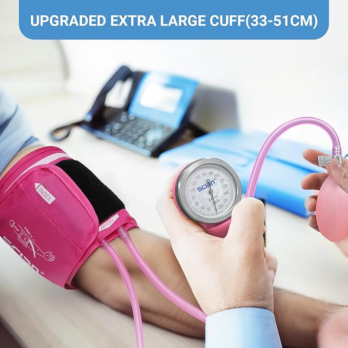 SCIAN Manual Blood Pressure Cuff - Aneroid Sphygmomanometer with European Cuff 12.6-20.8" and D-Ring, Come with Carrying Bag for Nurse Doctor Senior Adult, Pink-Large Cuff