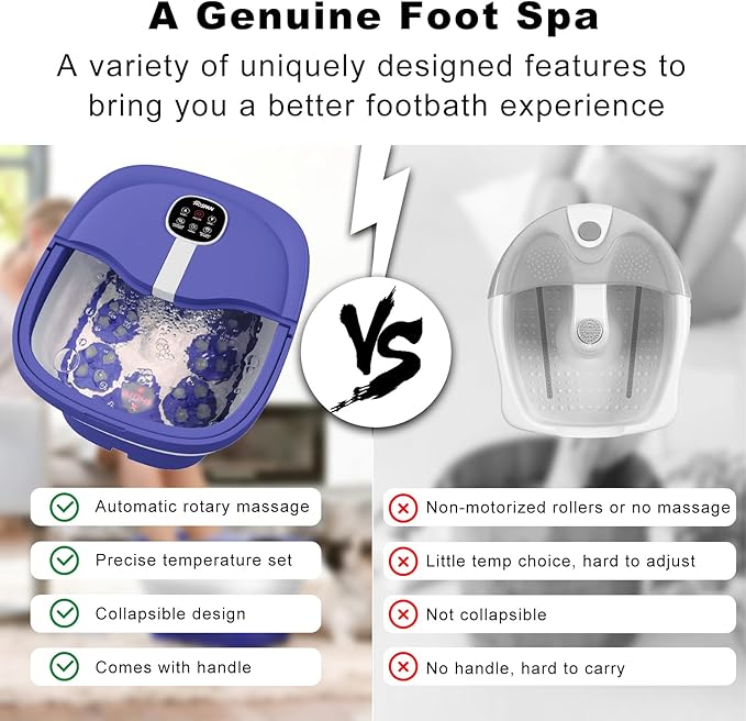 HOSPAN Collapsible Foot Spa Electric Rotary Massage, Foot Bath with Heat, Bubble, Remote, and 24 Motorized Shiatsu Massage Balls. Pedicure Foot Spa for Feet Stress Relief - FS02A