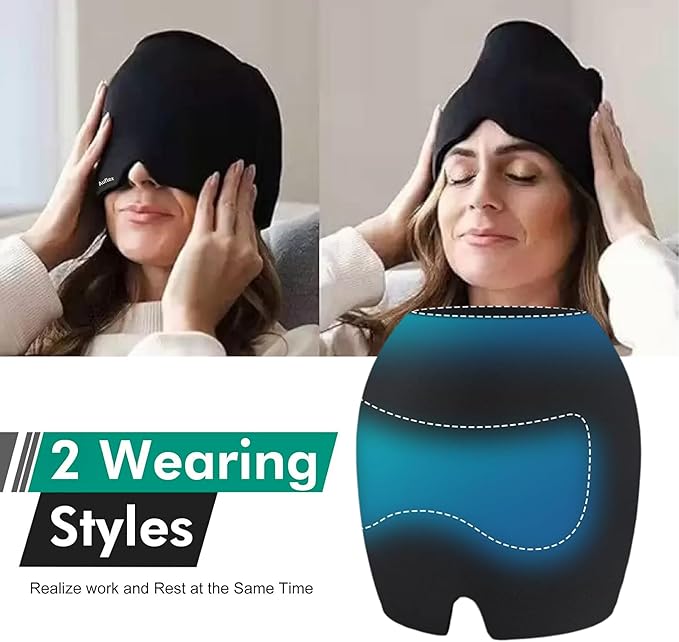 Migraine Relief Cap, Soothing Headache Hat with Cooling Gel, Hot & Cold Therapy Ice Pack Mask for Tension, Stress, and Pain Relief