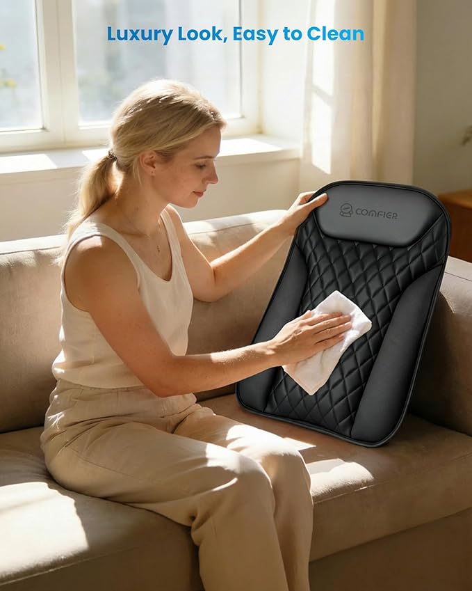 COMFIER Ultra-Slim Heated Back Massager for Chair,Deep Tissue Shiatsu Back Massager with Heat,Up–Down Moving 10 Massage Nodes,Upper/Lower/Full Back Relief,Gift for Women & Men