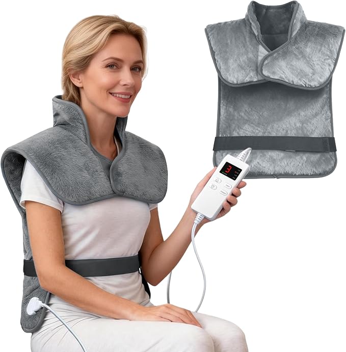 Heating Pad for Back, Neck & Shoulders, 24"x33" Weighted Heat Wrap with 6 Heat Levels and 4 Timers, Auto Shut-Off, Full Back Pain Relief, Great Gift for Women, Men & Family