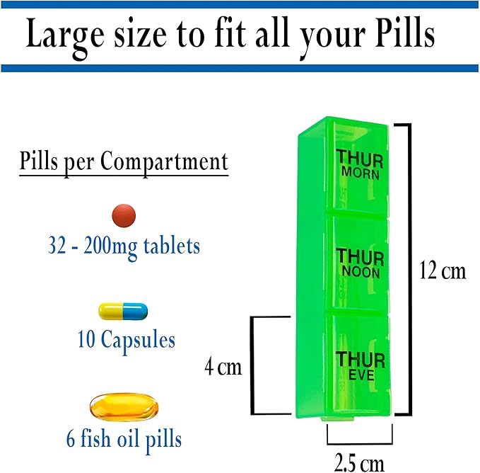 GMS 3 Times a Day Weekly Pill Reminder for Medication Vitamins and Supplements | White Tray with Removable Daily Boxes - Rainbow