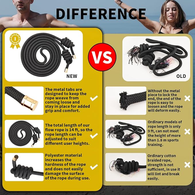 Flow Rope for Fitness High Performance Double Woven Workout Rope Adjustable Flow Jump Rope for Men Women Training Indoor Outdoor Cardio Exercise Ropes for beginner