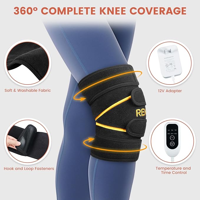 RENEO Electric Heating Pad for Knee Relief, Auto Shut-Off Wearable Knee Wrap, Elbow Heated Brace with Support, Discomfort Relief Gifts for Elders, 3 Heat Levels, Black