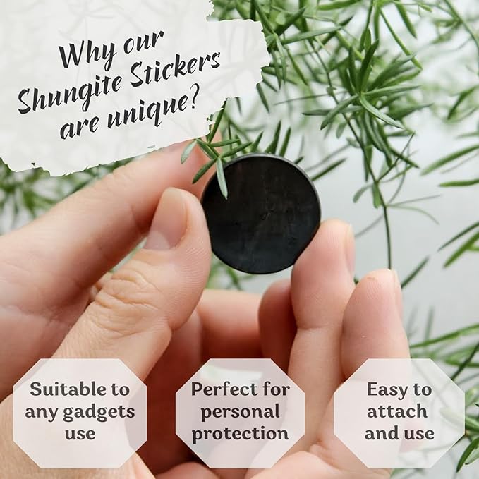 Shungite Stickers 15-Pack - Genuine Russian Shungite Stone Plates - Natural Crystal Decals for Phone Harmony, Digital Wellness, WiFi Balance - iPhone Samsung Laptop Compatible