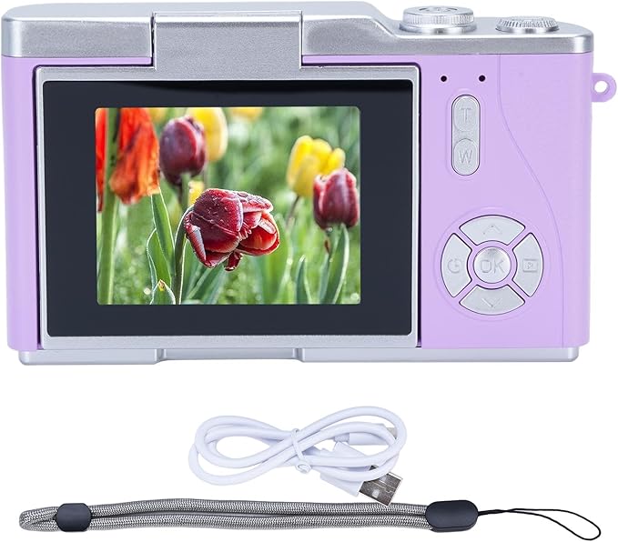 48MP Digital Camera, 1080P Video Camera, 8X Zoom, 2.4 Inch HD Flip Screen, LED Fill Light, Long Battery Life, with Multiple Functions for Entertaining Photography (Purple)
