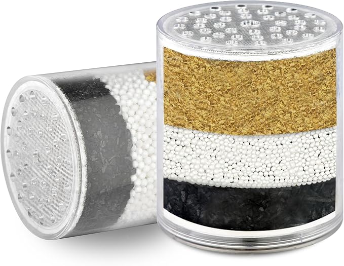 BRIGHT SHOWERS 2 Pack Replacement Shower Filter Cartridge for Hard Water, 3 Stage Universal High Output Filter Removes Chlorine, Iron and Sediments, Purifier for Skin & Hair
