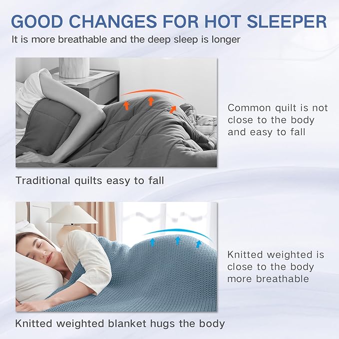 Guohaoi Knitted Weighted Blanket for Adults (Haze Blue 48"x72" 12lbs) No Beads Cooling Throw Blanket for Hot Sleepers, Home Decor Breathable Chunky Knit Heavy Blanket Use on Full Size Bed