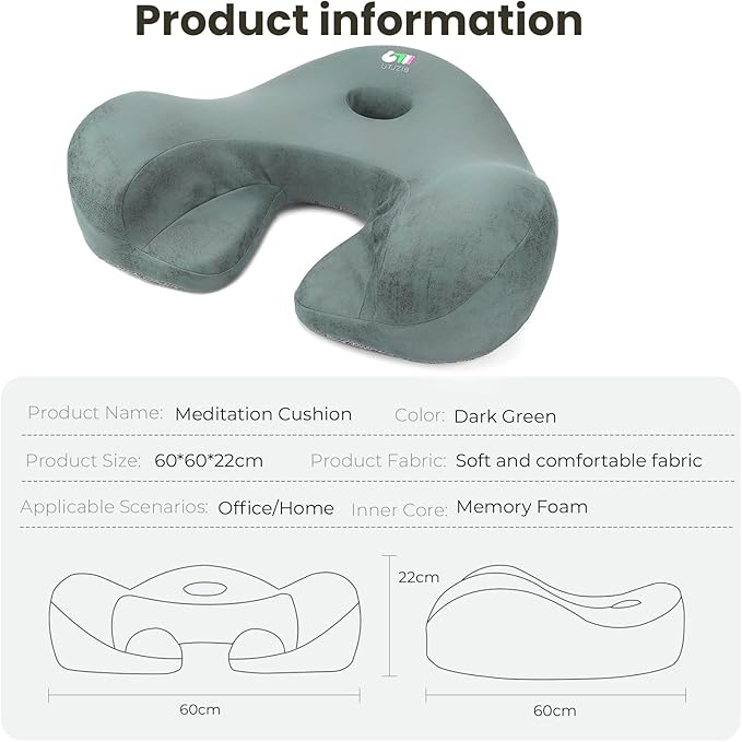 Meditation Cushion & Floor Pillow Seat - Ergonomic Comfortable Memory Foam Set Relieves Numbness Tailbone & Hip Pain from Long Sitting, idea for Reading, Yoga.