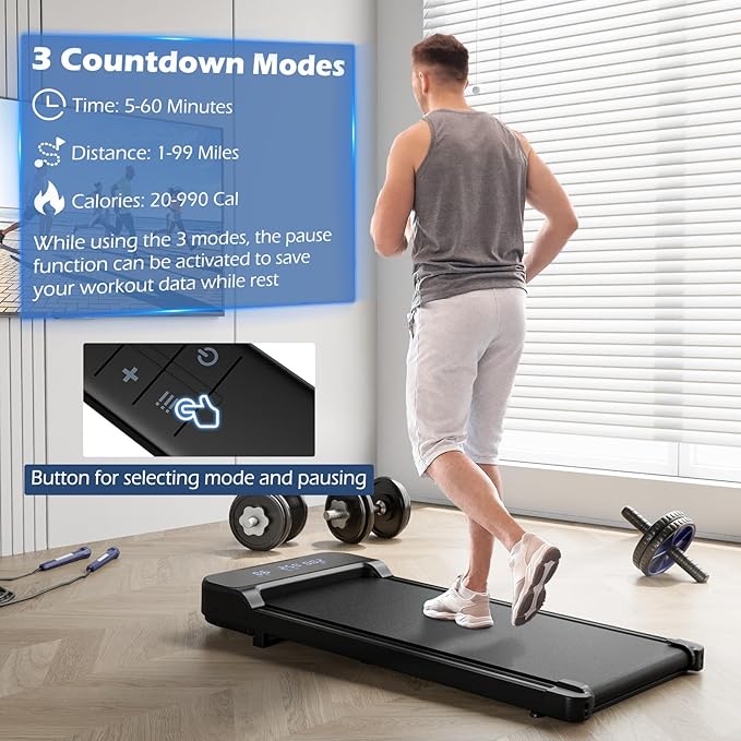 GYMAX Walking Pad, 2.5HP 3 in 1 Under Desk Treadmill with Remote Control, LED Display & 3 Countdown Modes, Free-Installation Portable Compact Running Jogging Machine for Home Small Space