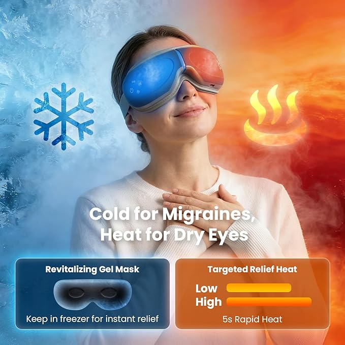 BOB AND BRAD Eye Massager with Heat and Cooling Voice Control, FSA Eligible HSA, EyeOasis 3 Voice Temple Massage, Heated Eye Massager for Migraines & Dry Eyes Relief, Ideal Gift for Women Men