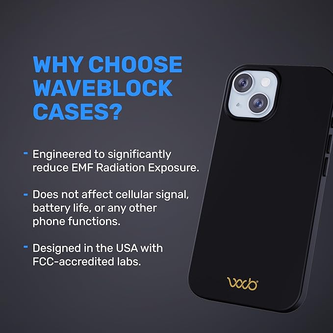 WAVEBLOCK EMF Protection Silicone iPhone Case Compatible with iPhone 15, Radiation Blocker, 5G Shield Reduction, Lightweight, USA Patented and Tested in FCC Lab, Black