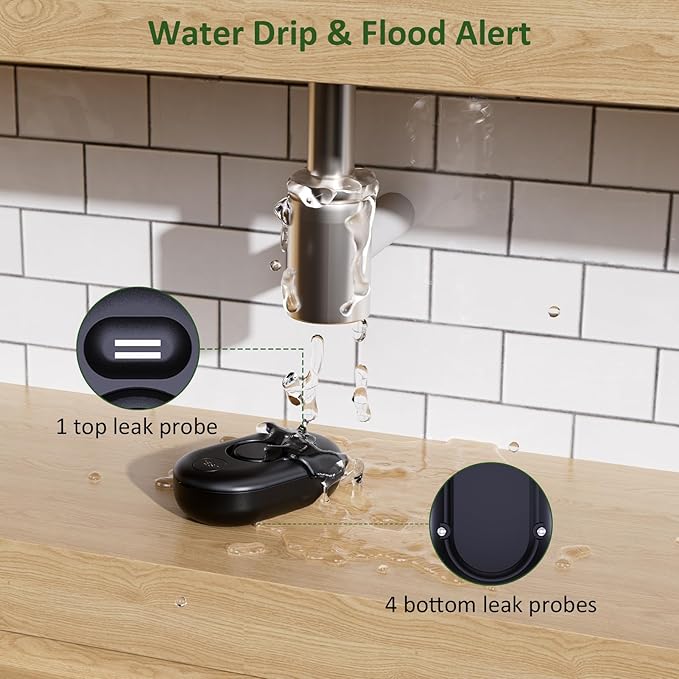5 Pack WD60 Water Leak Detectors for Home, 100dB Water Sensor Alarm for Basement, Leakage Detection Device for Pipe/Drain/Under Sink Drip, Floor Flood in Bathroom/Kitchen/Toilet/Laundry Room, Black