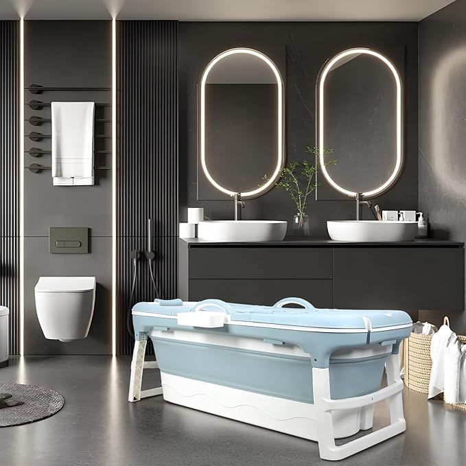 Portable Bathtub, 58/56/50/46 Inch Collapsible Bathtub, Freestanding Foldable Bathtub for Adults, Folding Tub for Shower, Hot Bath, Ice Bath Blue-B-120cm