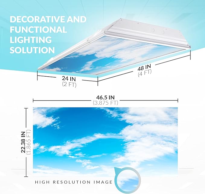 OCTO LIGHTS Fluorescent Light Covers Cloud Sky Panel for Ceiling Lights, Light Covers for Ceiling Lights Classroom 2x4 (22.38"x46.5") Backlit Film Insert for Fluorescent Light Fixtures (Pack of 1)