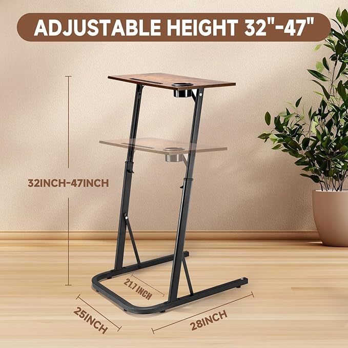 Adjustable Treadmill Walking Pad Desk, for Bike/Cycling Trainer, Workstation Standing Desk, Trainer Stand Table for Indoor, Treadmill Attachment-Exercise While Working or Watching TV, Rustic Brown