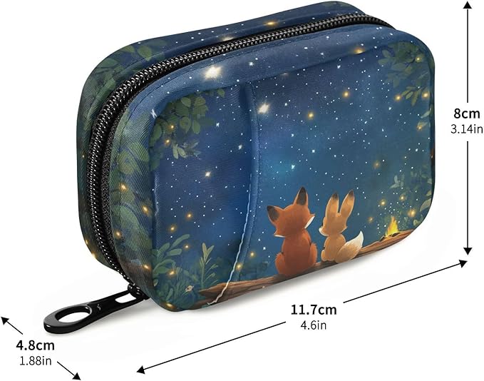 Cute Cartoon Fox Medication Organizer Bag Travel Size Full-Print Zippered Pill Case with Compartments for Handbags Backpacks & More