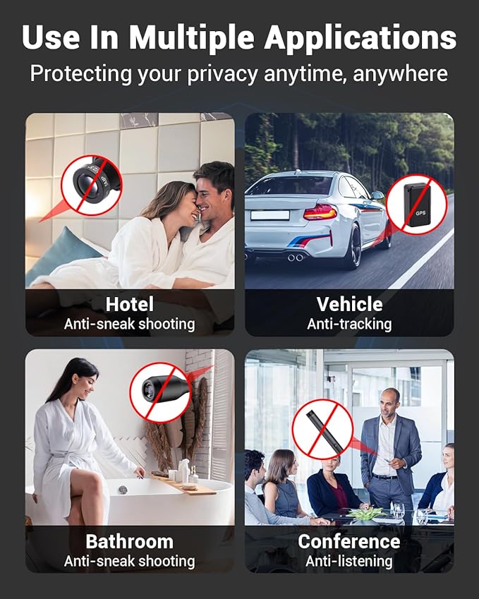 Hidden Camera Detectors, Anti Spy Camera Finder, GPS Tracker Detector, Hidden Devices Detector for Airbnb, Hotels, Bathroom, Home, Office (Black)