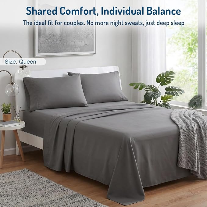 Degrees of Comfort Coolmax® Cooling Bed Sheets Queen Size for Hot Sleepers, Moisture Wicking Sheet Set for Night Sweats, Deep Pocket, Ultra Soft, Cozy for All Seasons, Grey 4 Pieces