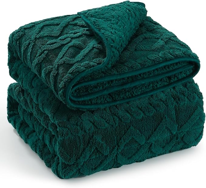 Wemore Weighted Blanket for Adults Twin Size 15 lbs, Dual Sided Soft Fuzzy Jacquard Sherpa Weighted Blankets for Sleeping, Cozy Fluffy Knitted Heavy Blanket for Couch Bed, Green, 60 x 80 inches