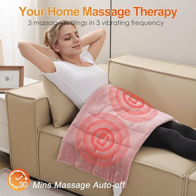 Weighted Heating Pad with 2 Massager 4.85Lbs,18"x33" X-Large Heated Pad for Back Pain Relief with 3 Heat Settings 2Hrs Auto Shut-Off for Neck Shoulder Arms Legs（Pink