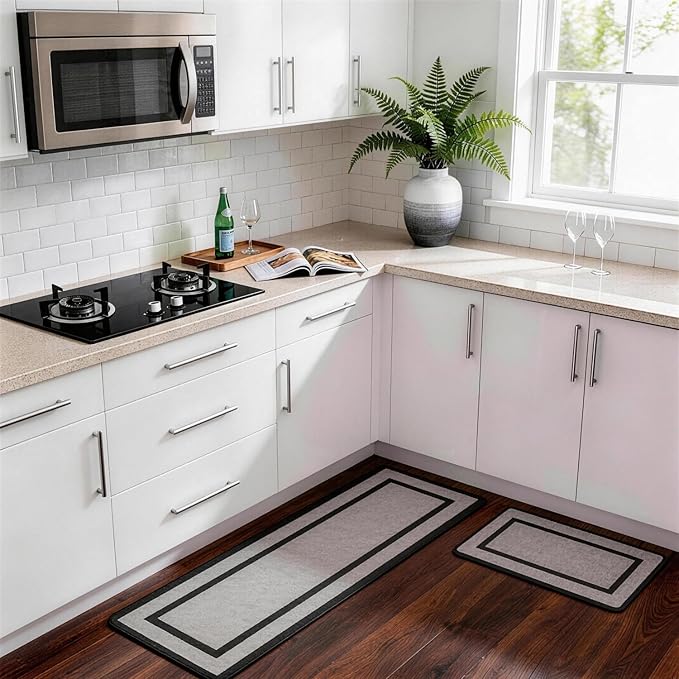 SHIZUKANA Comfort PVC Kitchen Mat for Floor with Geometric Design,3/4 inch Thick, 20x32 Anti Fatigue Cushioned Mat, Kitchen Rugs, Comfort Ergonomic Standing Mat,Waterproof Carpet, Black & Grey