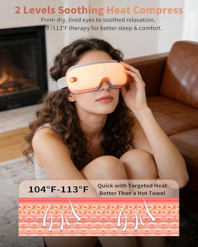 Pinailon Eye Massager with Heat,Massaging Eye Mask with Heating & Music,Facial Massager,Relaxing Eye Care Headache Massager Equipment for Migraines Relax Eyeris for Her Him