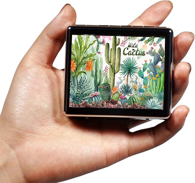 Silver Vintage Pill Box 7 Day Metal Pill Box with Mirror and 8 Compartments Cute Travel Pill Organizer for Purse (Green Tropical Plant Cactus)
