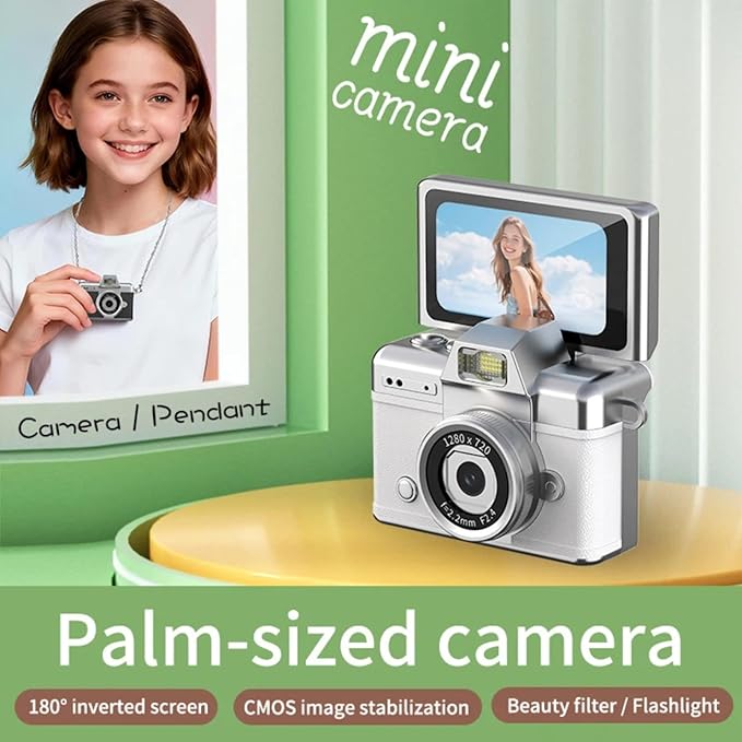 Mini Digital Camera Keychain Retro Mini Digital Video Camera Small 1080P FHD Recording with 0.96" IPS Screen with 6 Retro Filters AVI Format-Ideal for Phone Transfer (128GB, Blue)