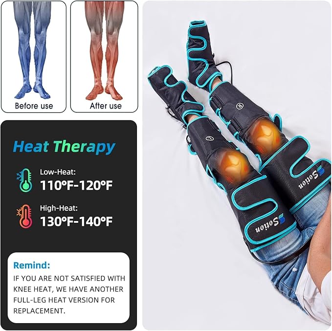 Leg Massager with Air Compression & Heat, Calf & Foot Massager for Circulation and Pain, Compression Boots with Video Wearing Guide, Update Controller with 6 Modes & 3 Heating Levels, Gift for Mom