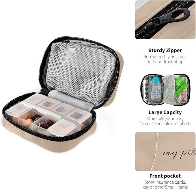 Naanle Text My Pills Pill Box 7 Day Case Bag Travel Organizer with Zipper Portable Weekly Compact Size for Vitamin Supplement Holder A Cartoon Brown 4.6 x 3.14 x 1.88 Inch 0.12 kilograms