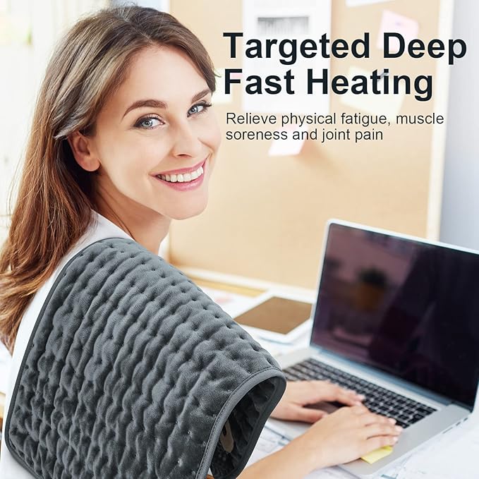 Heating Pad for Back Pain Relief, Electric Heating Pads for Cramps/Abdomen/Waist/Shoulder with 6 Heat Settings and Auto-Off, Moist/Dry Heat pad, Christmas Gifts for Women Men Mom Dad, 12" x 24"(Gray)