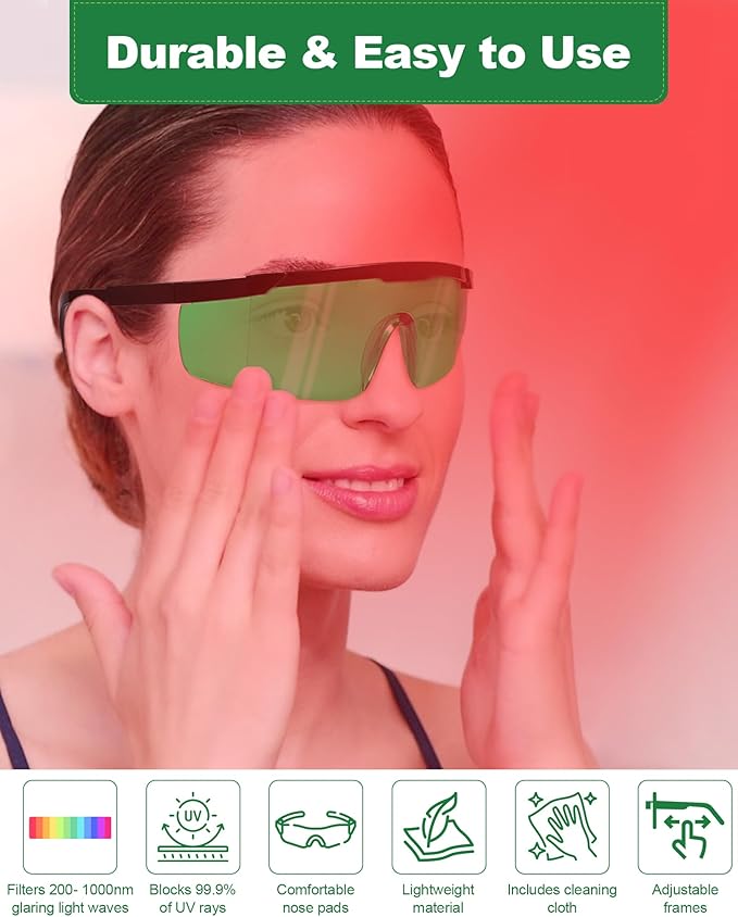 LIGHTMEUP Red Light Therapy Glasses Eye Protection Transparent Maintain Visibility Infrared Goggles Full Wrap-Around Adjustable Leg Suitable For Use With Infrared Red Light Therapy Devices 2 Pairs