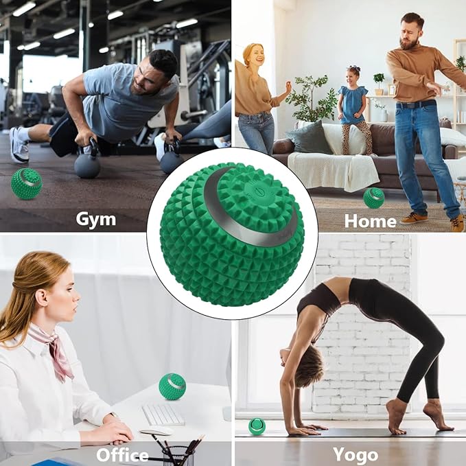 Vibrating Massage Ball 4-Speed High-Intensity Fitness Yoga Massage Roller, Relieving Muscle Tension Pain & Pressure Massaging Balls (Green)
