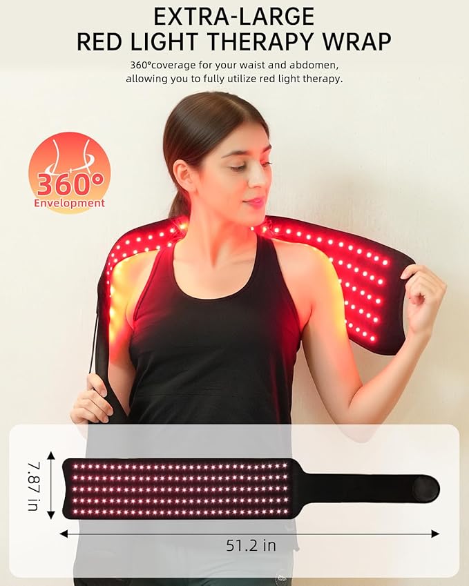 Large Red Light Therapy Belt for Body Pain Relief, 51.2"x7.87", 150 LEDs (660nm+850nm), 3 Therapy Modes & Timer, 5 Intensity Levels, Red Light Therapy Wrap for Arms, Back, Waist & More