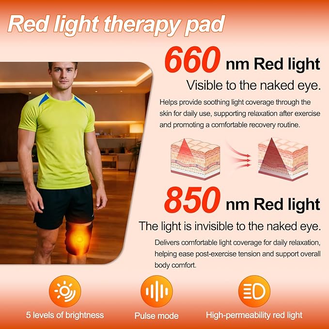 Red Light Therapy Pad for Body, Plug-in Use, 660nm & 850nm Red Light Therapy Wrap with 60 LED Lights, Flexible Portable Light Therapy Pad for Back, Knee, Hands, Post-Workout Relaxation
