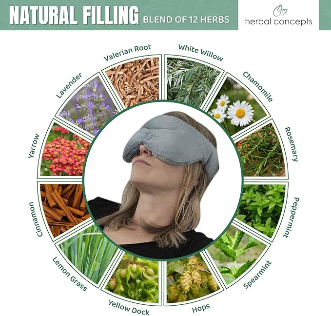 Herbal Concepts Aromatherapy Eye Shaped Microwaveable Wrap Made of Organic Flaxseed, Yarrow, & Hops for Eye | Sinus Mask Relieves Sinus & Headache | Available in Blue
