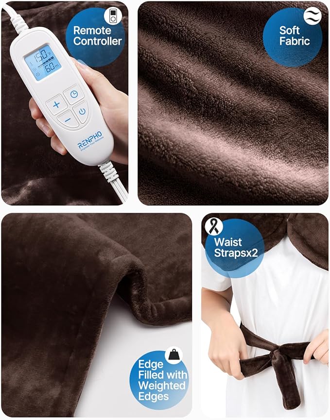 RENPHO Electric Heating Pad for Back, Mothers Day Gifts & Birthday Gifts for Mom Dad Women Men, FSA Eligible & HSA Store, Neck and Shoulder Heat Pad, Fast Heating, 24"x33", ETL Certified, Brown