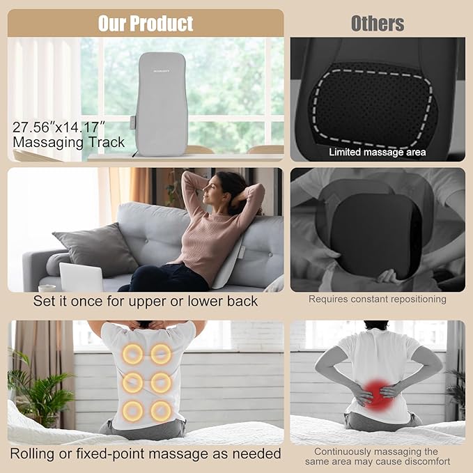 Full Body Electric Massage Mat with Heat, Vibration Back Massage Pad Cushion with Inflatable Head Pillow and Lumbar Pillow, 10 Vibration Motors 3 Timers (28"x14")