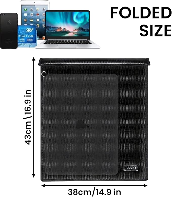 Hodufy Faraday Bag for Laptops (20 x 15 inches), Faraday Cage, Faraday Bags for Phones & Key Fobs, Fireproof & Water Resistant Bag, Anti-Theft Pouch, Anti-Hacking Case Blocker(Black)