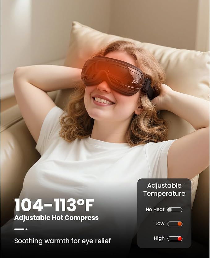 BOB AND BRAD Eye Massager with Remote Control FSA Eligible HSA - EyeOasis 2 Eye Massager with Heat Compress - Electric Headache Massager with Heat for Migraines & Dry Eye Relief