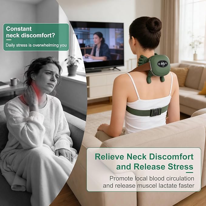 Human-Like Neck Massager with Heat for Pain Relief Deep Tissue, Cordless 4D Kneading Neck and Shoulder Massager Back Massager with Bionic fingers Massage and Screen, Ideal Gifts for Women Men