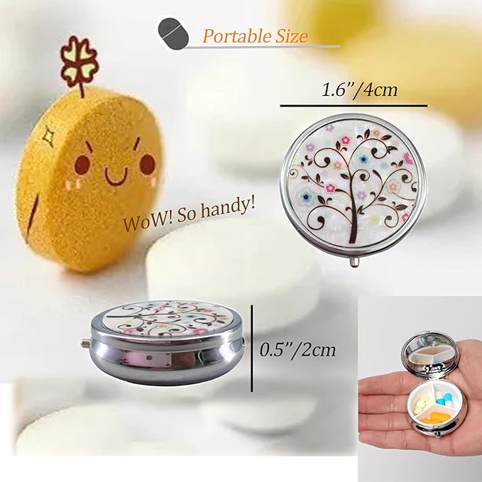 6Pcs Exquisite Pill Box Case, CREATIEE-PRO Portable Medicine Tablet Vitamin Holder Organizer with 3 Component for Purse Pocket Travel - Practical & Fashionable