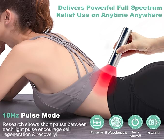 Red Light Therapy, Portable Powerful Red Infrared Light Therapy Device w/5 LEDs 5 Wavelengths, ASWAYSUN Blue Light Healing Therapy Torch for Body Knee Hand Muscle Joint Pain Relief Near Infrared Light