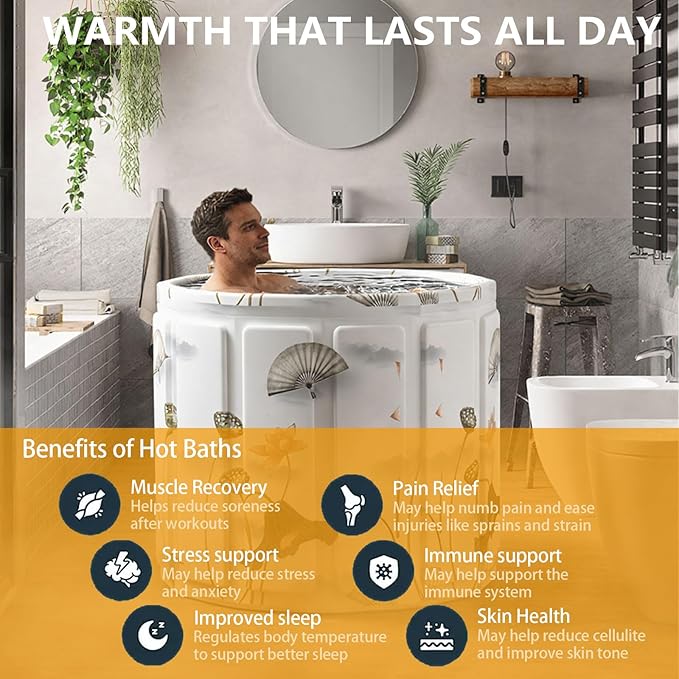 Portable Bathtub for Adult, Foldable Soaking Bathtub for Hot SPA&Ice Bath, Foldable Small Bathtub collapsible bathtub for Bathing, QuickSetup No Installation,Space-Saving Storage (Lotus, 25.9X27.5 IN)